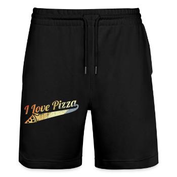 Vintage Pizza Lover Quote - Stanley/Stella Trainer Unisex Organic Jogging Shorts - black - Front - Nik (191cm) & Marisol (170cm)