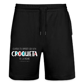Croquette (dark) - Stanley/Stella Trainer Unisex Organic Jogging Shorts - black - Front - Nik (191cm) & Marisol (170cm)