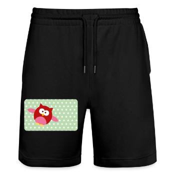Funny Owl with Green Asterisk | Customisable - Stanley/Stella Trainer Unisex Organic Jogging Shorts - black - Front - Nik (191cm) & Marisol (170cm)