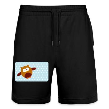 Funny Owl with Blue Asterisk | Customisable - Stanley/Stella Trainer Unisex Organic Jogging Shorts - black - Front - Nik (191cm) & Marisol (170cm)