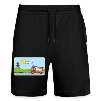 Fire Brigade Fire Truck Emergency Vehicles - Stanley/Stella Trainer Unisex Organic Jogging Shorts - black - Front - Nik (191cm) & Marisol (170cm)