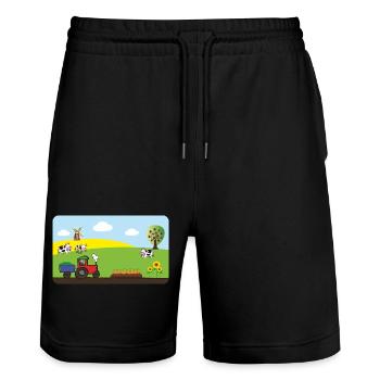 Farm Tractor - Cows Fields Windmill - Stanley/Stella Trainer Unisex Organic Jogging Shorts - black - Front - Nik (191cm) & Marisol (170cm)