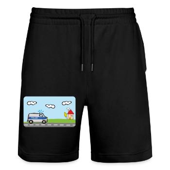 Police - Police Car - Emergency Vehicles - Stanley/Stella Trainer Unisex Organic Jogging Shorts - black - Front - Nik (191cm) & Marisol (170cm)