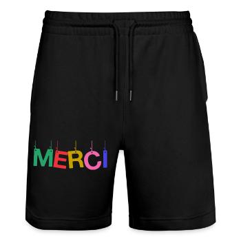 MERCI. MAÎTRESSE. MAÎTRE. MERCI MAÎTRESSE - Short de jogging bio TRAINER Stanley/Stella unisexe - noir - Devant - Nik (191cm) & Marisol (170cm)