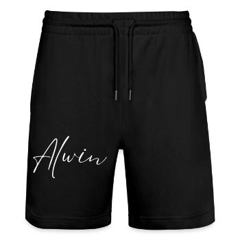 Alwin Name T-Shirt Geschenk Für Männer - Stanley/Stella Unisex Bio Joggingshorts Trainer  - Schwarz - Vorne - Nik (191cm) & Marisol (170cm)
