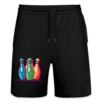 Quilles de bowling style comique - Short de jogging bio TRAINER Stanley/Stella unisexe - noir - Devant - Nik (191cm) & Marisol (170cm)
