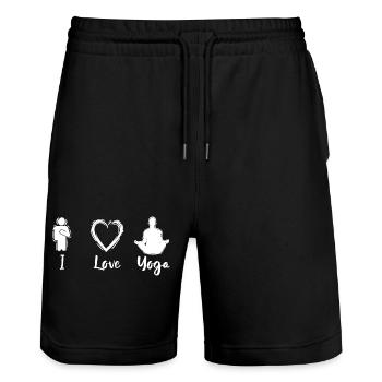 I Love Yoga - Stanley/Stella Trainer Unisex Organic Jogging Shorts - black - Front - Nik (191cm) & Marisol (170cm)