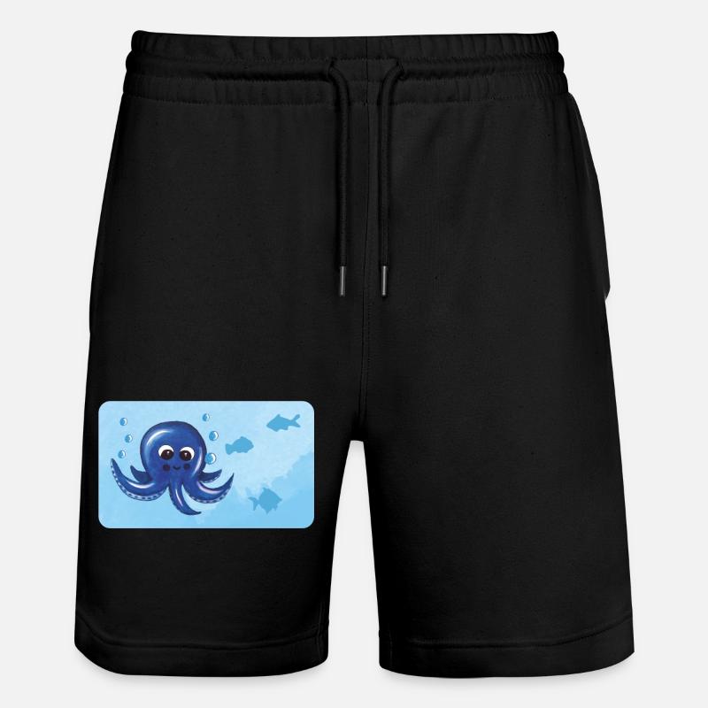 Funny octopus and fish with bubbles - Stanley/Stella Trainer Unisex Organic Jogging Shorts - black