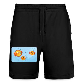 Poissons - Drôle de poisson-globe orange avec des bulles d’air - Short de jogging bio TRAINER Stanley/Stella unisexe - noir - Devant - Nik (191cm) & Marisol (170cm)