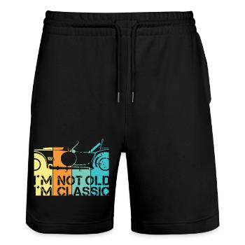 lustige Sprüche Alter Klassiker Auto Oldtimer Logo - Stanley/Stella Unisex Bio Joggingshorts Trainer  - Schwarz - Vorne - Nik (191cm) & Marisol (170cm)