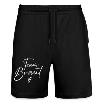 Team Bride Braut 2026 JGA Junggesellinnenabschied - Stanley/Stella Unisex Bio Joggingshorts Trainer  - Schwarz - Vorne - Nik (191cm) & Marisol (170cm)