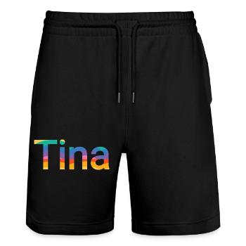 Name Tina in Rainbow Fatbe - Stanley/Stella Trainer Unisex Organic Jogging Shorts - black - Front - Nik (191cm) & Marisol (170cm)