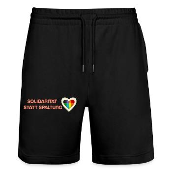 Solidarity instead of division - Stanley/Stella Trainer Unisex Organic Jogging Shorts - black - Front - Nik (191cm) & Marisol (170cm)