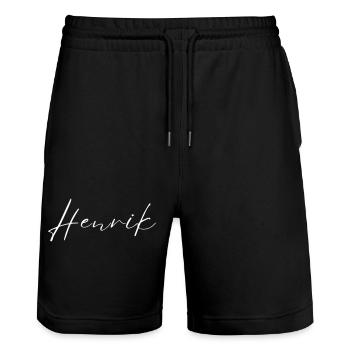 Henrik Name T-Shirt Geschenk Für Männer - Stanley/Stella Unisex Bio Joggingshorts Trainer  - Schwarz - Vorne - Nik (191cm) & Marisol (170cm)
