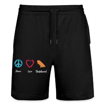 Peace Love Skateboard - Stanley/Stella Trainer Unisex Organic Jogging Shorts - black - Front - Nik (191cm) & Marisol (170cm)
