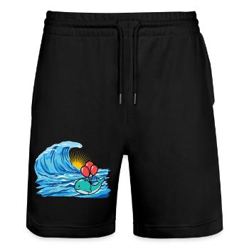 Wal Fisch Schwimmer Welle schwimmen - Stanley/Stella Unisex Bio Joggingshorts Trainer  - Schwarz - Vorne - Nik (191cm) & Marisol (170cm)