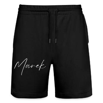 Marken-T-Shirt-Geschenk für Männer - Stanley/Stella Unisex Bio Joggingshorts Trainer  - Schwarz - Vorne - Nik (191cm) & Marisol (170cm)