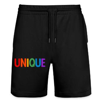 Lgbt. Unique - Stanley/Stella Trainer Unisex Organic Jogging Shorts - black - Front - Nik (191cm) & Marisol (170cm)