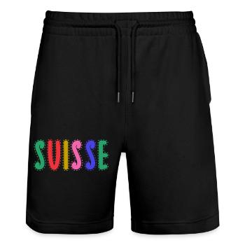 SUISSE. PAYS - Short de jogging bio TRAINER Stanley/Stella unisexe - noir - Devant - Nik (191cm) & Marisol (170cm)