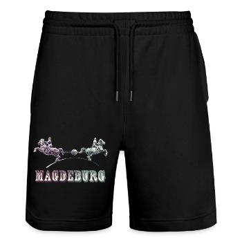Magdeburg | Otto von Guerickes Halbkugelexperiment - Stanley/Stella Unisex Bio Joggingshorts Trainer  - Schwarz - Vorne - Nik (191cm) & Marisol (170cm)