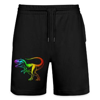 Tyrannosaurus Rex Dinosaur, Rainbow T-Rex - Stanley/Stella Trainer Unisex Organic Jogging Shorts - black - Front - Nik (191cm) & Marisol (170cm)