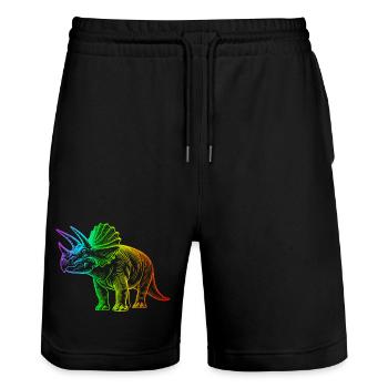 Rainbow Triceratops Dinosaur - Stanley/Stella Trainer Unisex Organic Jogging Shorts - black - Front - Nik (191cm) & Marisol (170cm)