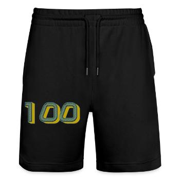100. 100 JAHRE. 100-JÄHRIGES JUBILÄUM. GEBURTSTAG 100 - Stanley/Stella Unisex Bio Joggingshorts Trainer  - Schwarz - Vorne - Nik (191cm) & Marisol (170cm)