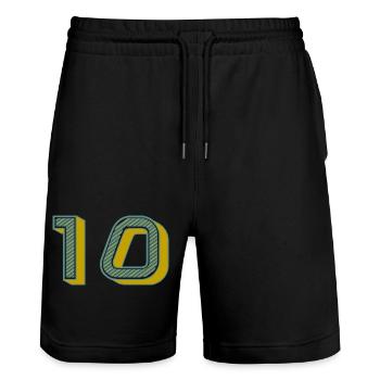 10. 10 YEARS. 10th ANNIVERSARY. 10 YEAR ANNIVERSARY. - Stanley/Stella Trainer Unisex Organic Jogging Shorts - black - Front - Nik (191cm) & Marisol (170cm)