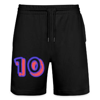 10. 10 YEARS. 10th ANNIVERSARY. 10 YEAR ANNIVERSARY. - Stanley/Stella Trainer Unisex Organic Jogging Shorts - black - Front - Nik (191cm) & Marisol (170cm)