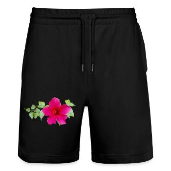 Hibiscus de Chine – Fleurs exotiques - Short de jogging bio TRAINER Stanley/Stella unisexe - noir - Devant - Nik (191cm) & Marisol (170cm)