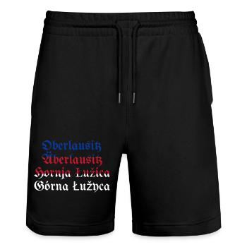 Oberlausitz mit sorbischer Flagge blau-rot-weiß - Stanley/Stella Unisex Bio Joggingshorts Trainer  - Schwarz - Vorne - Nik (191cm) & Marisol (170cm)