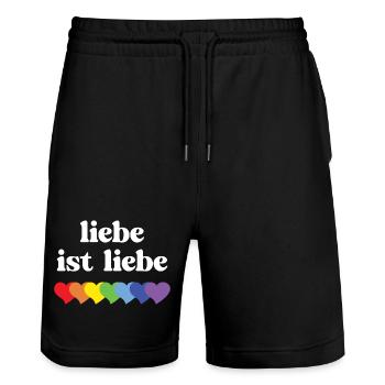 LGBT Pride Month - Liebe ist Liebe - Stanley/Stella Trainer Unisex Organic Jogging Shorts - black - Front - Nik (191cm) & Marisol (170cm)