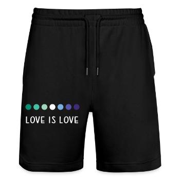 LGBT Pride Month - Love is Love - Stanley/Stella Trainer Unisex Organic Jogging Shorts - black - Front - Nik (191cm) & Marisol (170cm)