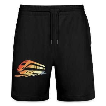 Railway Retro Style - Stanley/Stella Trainer Unisex Organic Jogging Shorts - black - Front - Nik (191cm) & Marisol (170cm)
