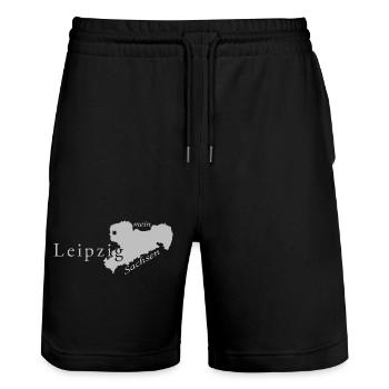Leipzig - Mein Sachsen - Heimatstadt - Stanley/Stella Unisex Bio Joggingshorts Trainer  - Schwarz - Vorne - Nik (191cm) & Marisol (170cm)