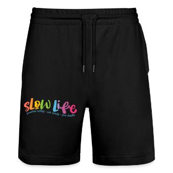 Slow Life - Short de jogging bio TRAINER Stanley/Stella unisexe - noir - Devant - Nik (191cm) & Marisol (170cm)