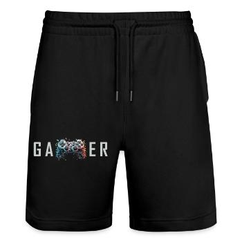 Gamer Schriftzug 3D Controller Nerd Geschenk - Stanley/Stella Unisex Bio Joggingshorts Trainer  - Schwarz - Vorne - Nik (191cm) & Marisol (170cm)