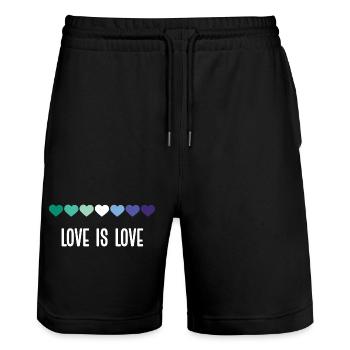 LGBT Pride Month - Love is Love (Gays) - Stanley/Stella Trainer Unisex Organic Jogging Shorts - black - Front - Nik (191cm) & Marisol (170cm)
