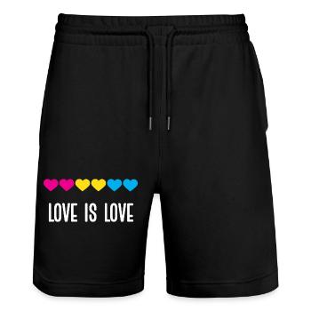 LGBT Pride Month - Love is Love (Pansexual) - Stanley/Stella Trainer Unisex Organic Jogging Shorts - black - Front - Nik (191cm) & Marisol (170cm)