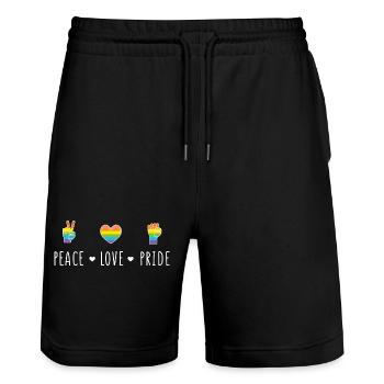 LGBT Pride Month - Peace. Love. Pride - Stanley/Stella Trainer Unisex Organic Jogging Shorts - black - Front - Nik (191cm) & Marisol (170cm)