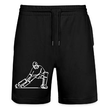 Field Hockey Goalkeeper - Stanley/Stella Trainer Unisex Organic Jogging Shorts - black - Front - Nik (191cm) & Marisol (170cm)