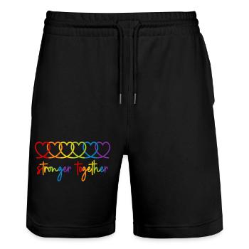 Stronger together Rainbow Hearts Pride Month - Stanley/Stella Trainer Unisex Organic Jogging Shorts - black - Front - Nik (191cm) & Marisol (170cm)