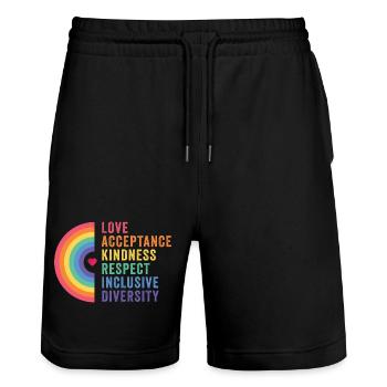 Mois de la fierté LGBT - Amour. Acceptation. Bonté - Short de jogging bio TRAINER Stanley/Stella unisexe - noir - Devant - Nik (191cm) & Marisol (170cm)