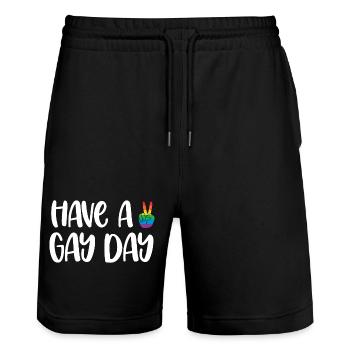 LGBT Pride Month - Have a Gay Day - Stanley/Stella Unisex Bio Joggingshorts Trainer  - Schwarz - Vorne - Nik (191cm) & Marisol (170cm)