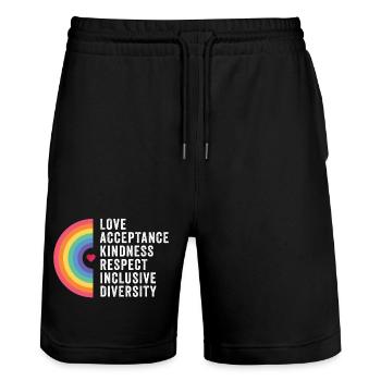 LGBT Pride Month - Love. Acceptance. Kindness. - Stanley/Stella Trainer Unisex Organic Jogging Shorts - black - Front - Nik (191cm) & Marisol (170cm)