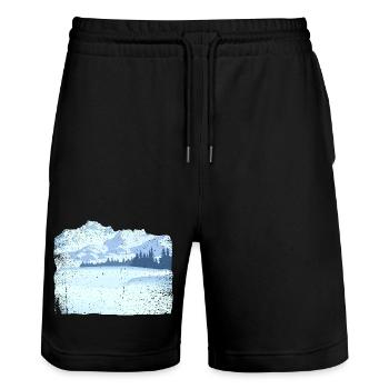 Mountain in snow with dirty effect - Stanley/Stella Trainer Unisex Organic Jogging Shorts - black - Front - Nik (191cm) & Marisol (170cm)
