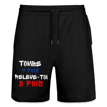 Testimony of Optimism and Resilience - Stanley/Stella Trainer Unisex Organic Jogging Shorts - black - Front - Nik (191cm) & Marisol (170cm)