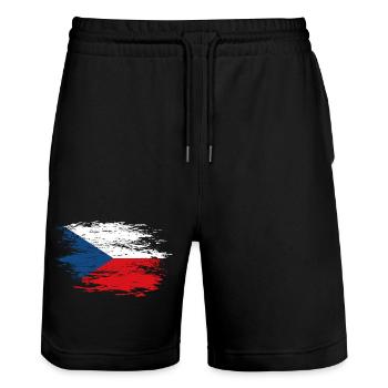 Drapeau de la République tchèque utilisé - Short de jogging bio TRAINER Stanley/Stella unisexe - noir - Devant - Nik (191cm) & Marisol (170cm)