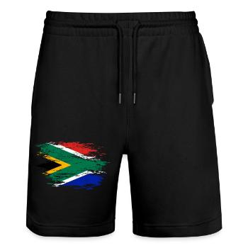 Drapeau de l’Afrique du Sud utilisé - Short de jogging bio TRAINER Stanley/Stella unisexe - noir - Devant - Nik (191cm) & Marisol (170cm)