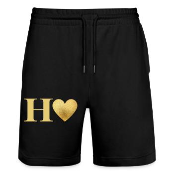 Buchstabe h goldenes Herz - Stanley/Stella Unisex Bio Joggingshorts Trainer  - Schwarz - Vorne - Nik (191cm) & Marisol (170cm)